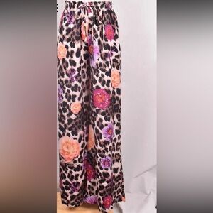 ShopEvelynne Floral Leopard Wide Leg Pants in Black, Cream, Pink, Purple, Orange